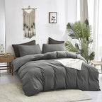 Luxlovery Grey Comforter Set Queen Men Dark Grey Comforter Bedding Sets 3PCS Solid Breathable Soft Charcoal Gray Quilts Set Modern Queen Comforter Women Men - Image 2