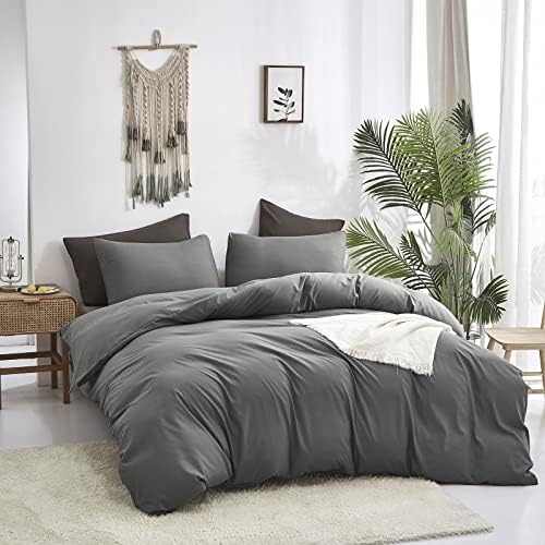 Luxlovery Grey Comforter Set Queen Men Dark Grey Comforter Bedding Sets 3PCS Solid Breathable Soft Charcoal Gray Quilts Set Modern Queen Comforter Women Men - Image 2