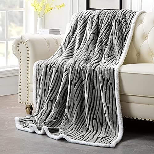 MACEVIA Sherpa Fleece Throw Blanket for Couch 3D Zebra Blanket Fuzzy Thick Warm Reversible Cozy Comfy Super Soft Blanket for Bed Sofa 490GSM - Black Zebra,50x60In - Image 6