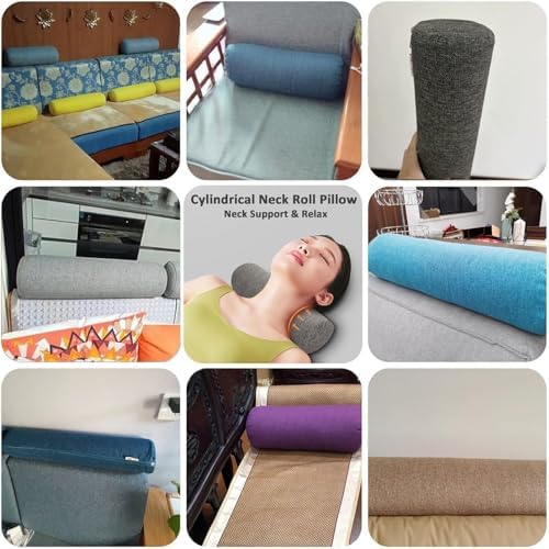 Ergonomic Cervical Neck Roll Pillow, Round Cylinder Bolster Support Pillow, Washable Linen Cover for Side Sleepers Yoga Travel Driving Bed Rest(Hemp,15x60cm6x24in) - Image 2