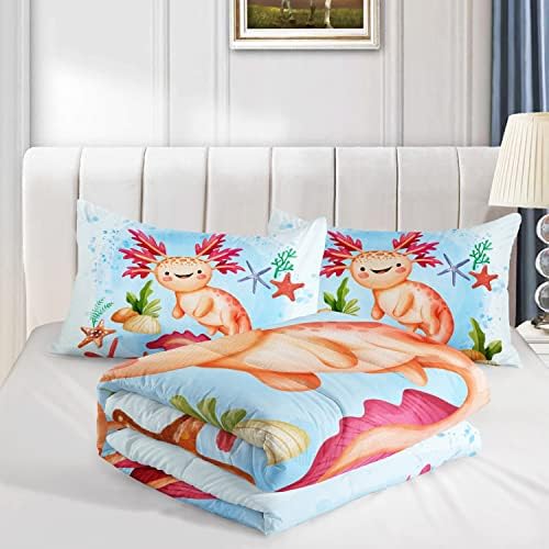 HOSIMA Axolotl Bedding Set for Kids Room Decor,Cartoon Starfish Pattern Kawaii Set,Full Comforter Girls Child Boys,Cartoon Sea Animals with 2 Pillowcase. Blue-red - Image 3