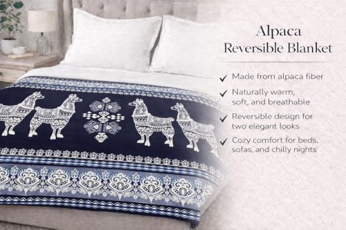 Alpaca Blanket Throw 78x47 in | Ultra Soft, Non-Itchy & Breathable | Premium Alpaca Wool Blanket | Warm, Hypoallergenic Natural Fiber | Handmade Luxury Throw for Sofa, Bed or Travel. Blue Lama - Image 4