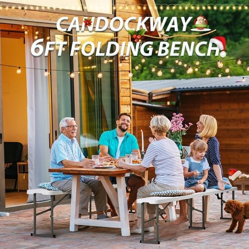 6ft Folding Bench Handle Lock Waterproof Outdoor 2-Pack Portable - Image 2