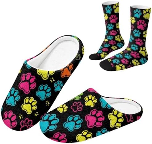 Jeiento Winter Fuzzy Slipper and Crew Socks for Women,Adult Slip-on Close Toe House Slipper,Flat Comfort home Slides by Jeiento