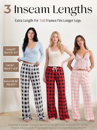 Tall Women 32/34/36 Inseam Pajama Pants Plaid Lounge Sleep Bottoms - Image 2