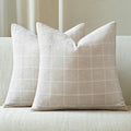 Decorative Chenille Plaid Boho Throw Pillow Covers Beige 22x22 Set of 2 by Unknown