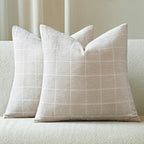 Decorative Chenille Plaid Boho Throw Pillow Covers Beige 22x22 Set of 2 by Unknown
