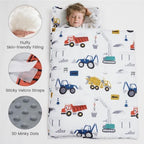 PHF Toddler Nap Mat with Removable Pillow and Minky Blanket, Rollup Design Kids Sleeping Mat, Slumber Bags for Boys, 55"x23" Toddler Sleeping Bag for Daycare Preschool Travel Camping, Truck and Digger - Image 4