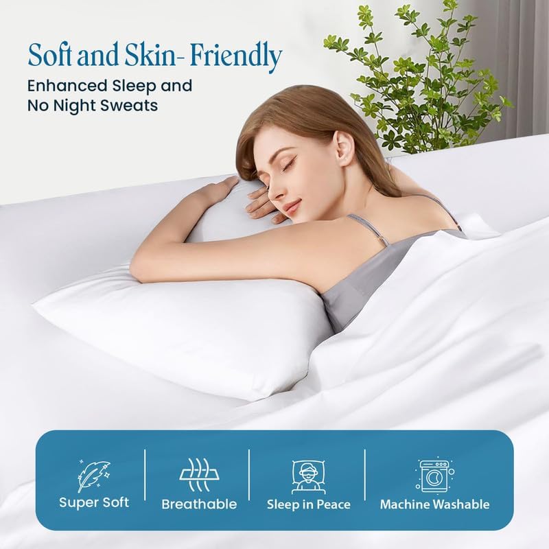 100% Pima Cotton Pillowcases – 800 Series, Ultra Soft & Cooling, Body Size 20"x54"(1PC), Set of 1 – White, Hotel Luxury Quality, Envelope Closure, Skin & Hair Friendly - Image 4
