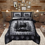 Rustic Deer Full Size Kids Comforter Set,Wild Animal Hunting Lodge Decor Bedding Comforters Bear Paw Print Bedroom Collection,Retro Farmhouse Pine Trees Grid Plaid Bedding Set for Boys Teens by CastleFairy