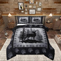Rustic Deer Kids Comforter Set Queen Size,Wild Animal Bear Paw Print Bedding Set Hunting Cabin Decor Quilt Set for Adult Bedroom,Pine Trees Grid Plaid Polyetser Bed Duvet Insert, 2 Pillowcases by CastleFairy