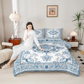 Erosebridal Vintage Floral King Comforter Set - Light Blue and White Flower Bedding Sets for Kids Adults | Retro Aesthetic Flowers Bed Set | Farmhouse Room Decor with 2 Pillowcases by Erosebridal