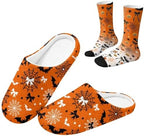 Jeiento Fuzzy Slippers and Crew Sock Set for Women Men Couple Warm Cozy Memory Foam House Shoes Soft Slip-on Slides for Home,Travel by Jeiento