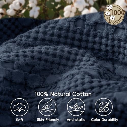 PHF Lightweight 100% Cotton Waffle Blanket for Bed, King, Indigo - Image 4