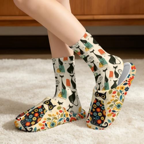 Jeiento Fuzzy Slippers and Sock Set Women's Warm Cozy Memory Foam House Shoes Soft Slip-on Slides - Image 2