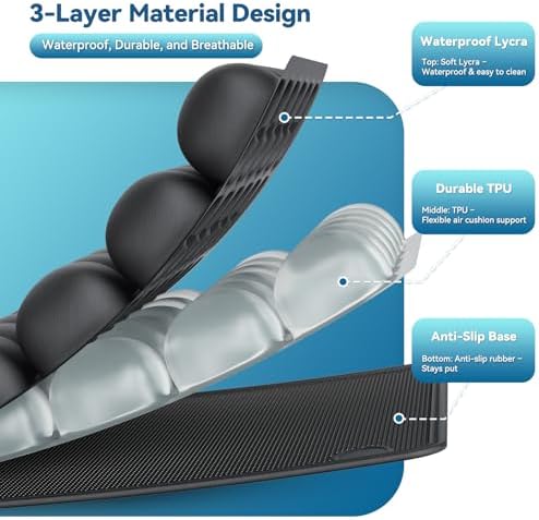 Inflatable Seat Cushion for Air Travel with Built-in Manual Pump, Portable, Breathable, Non-Slip, Waterproof Lycra Cover (Matte Black) - Image 5