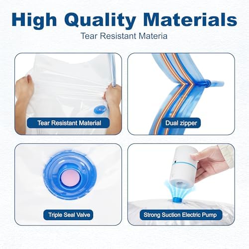 HOUSE DAY 10 Small Vacuum Seal Bags For Clothing Travel, 80% Space Saving Travel Vacuum Bags with Electric Pump, Vacuum Storage Bags For Clothes, Bedding, Moving, Camping, Toys, Storage & Organization - Image 4