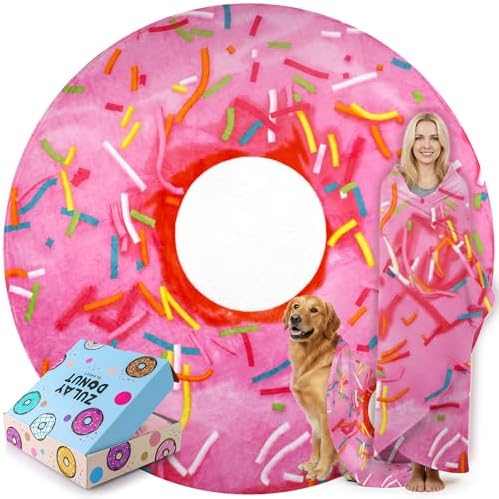 Zulay Kitchen Giant Double Sided Glazed Donut with Gift Box Packaging - Novelty Blanket for Adults & Kids - Soft Flannel Round Glazed Donut Blanket for Indoors, Outdoors, Home 285 GSM - 60 Inches by ZulayKitchen