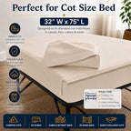 Zipper Cot Fitted Sheet Bundle, 32 x 75 Camping Cot Mattress Sheets, 400 Thread Count 100% Cotton, Includes 1 Wraparound Base, 2 Removable Zipper Top Sheets & 2 Pillowcases, 8 Inch Deep Pocket, Ivory - Image 2