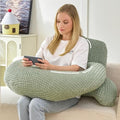 17" Reading Pillow for Bed,U Shaped Arm & Elbow Support,Green Flannel by PAJEO