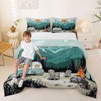 Erosebridal RV Camper King Size Comforter Set, Rustic Camping Themed Bedding Sets for Kids Girls Boys, Mountain Cabin Forest Bed Set Quilts, Outdoor Travel Trailer Room Decor - Image 2