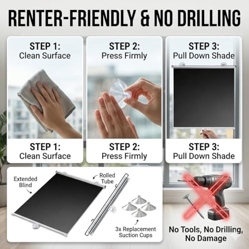Blackout Roller Window Shades, Cordless Blinds No Tools No Drill Pull Down Window Shades W 12 16 18 24 28 31in, Thermal Insulated Fabric UV for Home, Office, Bedroom(Polka Dots,20" W x 54" H) - Image 5