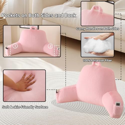 Soft Reading Pillow for Bed with Arms,Middle,Pink,Faux Fur - Image 5