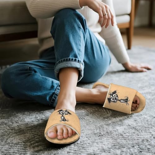 Jeiento Animal Cat Pattern Slippers for Women Lady Open Toe Slippers Soft Cushion Slip Resistant Spa Slipper for Hotel,Cozy Home Shoes - Image 2