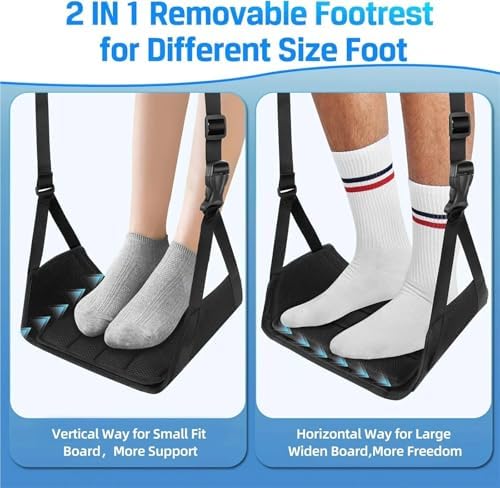 Foot Hammock for Plane Travel 2pcs Lightweight Plane Foot Hammock - Support Plate, Portable Leg Rest(Black) - Image 2
