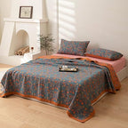 100% Cotton Muslin Blanket Jacquard Rustic Floral Leaves Print Quilt, Soft Bed Cover 3 Layers Reversible Bedspread Coverlet Breathable Lightweight Bedding Twin(59"x94"), No Pillow Sham - Image 4