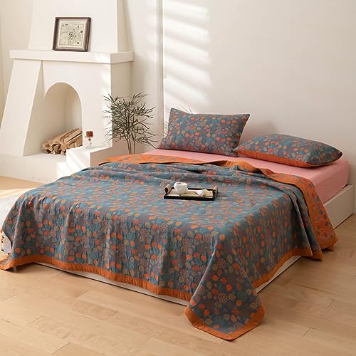 100% Cotton Muslin Blanket Jacquard Rustic Floral Leaves Print Quilt, Soft Bed Cover 3 Layers Reversible Bedspread Coverlet Breathable Lightweight Bedding Twin(59"x94"), No Pillow Sham - Image 4