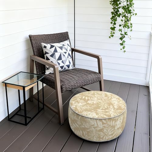 Outdoor Patio Inflatable Ottoman, 21x9 Inch Portable Stool Ottoman with Handle, Round Footrest Stool for Home Garden Camping, Tropical Leaf Oat - Image 6