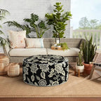 Indoor/Outdoor Inflatable Ottoman, Water Repellent Round Foot Rest Ottomans D31 x H14 inch, Portable Footstool for Patio Garden Camping or Home, Elegant Vines Black - Image 7