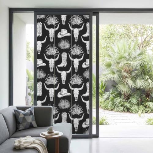 Window Privacy Film Frosted, Horror Skulls Non-Adhesive Static Cling Window Tint, Southwestern Horns Boho Tribal Hats Boots Insulated Windows Frosted Films for Living Room, 35.4 x 78.7 Inches - Image 2