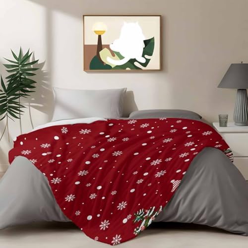 Christmas Snowman Throw Blanket, Winter Xmas Trees Fluffy Soft Blankets for Couch Bed Travel, Snowflakes Red Plush Microfiber Striped Flannel Blankets, Lightweight Sofa Blankets 40"x60" - Image 4
