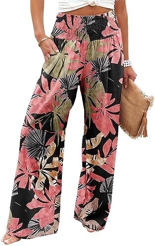Angerella Womens Elastic High Waisted Palazzo Pants Casual Wide Leg Long Lounge Pant Trousers with Pocket by Angerella