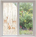 Window Privacy Film Frosted, Thanksgiving Non-Adhesive Static Cling Window Tint, Fall Deer Fox Animals Orange Leaves Vines Insulated Windows Frosted Films for Living Room, 35.4 x 78.7 Inches by Unknown