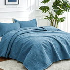 Love's cabin Twin Quilt Set Misty Blue Bedspreads Bedding Set - Soft Bed Lightweight Bedspread Comforter - Modern Style Coin Pattern Coverlet for All Season - 2 Pieces (1 Quilt, 1 Pillow Sham) - Image 2