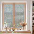 Window Privacy Film Static Cling, Blue Modern Striped Decorative Stained Glass Window Film for Sliding Patio Doors/Living Room Glass Doors, Grid Line Blocks Farmhouse 29.5 x 78.7 Inches - Image 3