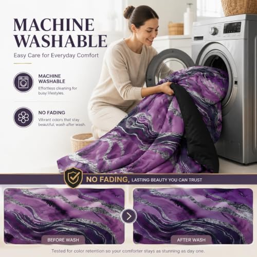 CCoutueChen Black Purple Marble Comforter Set Full Size, Modern Style - Image 5