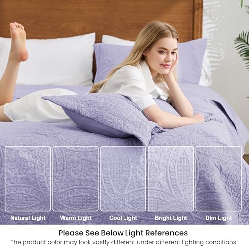Love's cabin Twin Quilt Set Lavender Bedspreads Bedding Set - Soft Bed Lightweight Bedspread Comforter - Modern Style Coin Pattern Coverlet for All Season - 2 Pieces (1 Quilt, 1 Pillow Sham) - Image 6