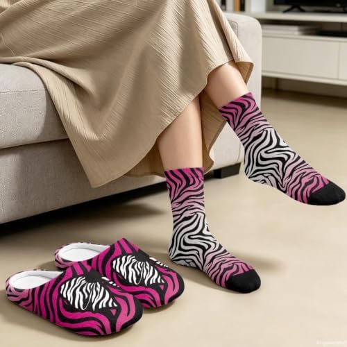 Fuzzy Slipper with Socks for Women Slip On House Slipper and Socks Set Cozy Fuzzy Slippers for Indoor - Image 4