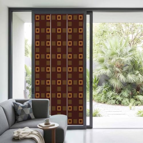 Window Privacy Film Frosted, Brown Plaid Non-Adhesive Static Cling Window Tint, Farmhouse Vintage Abstract Trelli Gingham Insulated Windows Frosted Films for Living Room, 35.4 x 78.7 Inches - Image 2