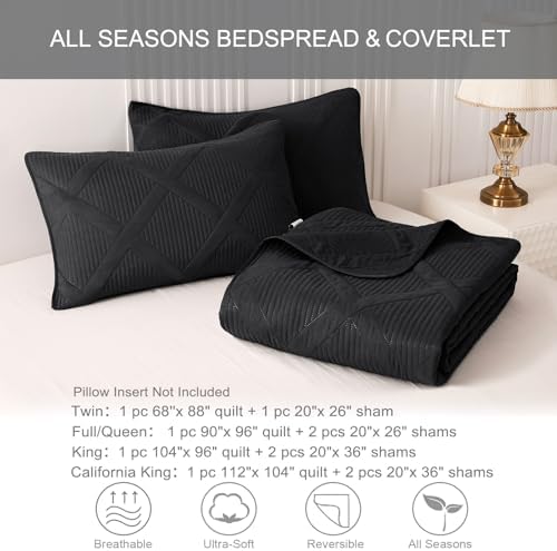 Exclusivo Mezcla 3-Piece California King Size Quilt Bedding Set, Black - Image 6