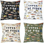 Feelyou Pike Fish Throw Pillow Covers 16"x16" Set of 4 Soft Fishing and Hunting Cushion Case Fisherman Fish Man Decor Pillowcase Type of Fish Indoor Outdoor by Feelyou