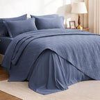 Love's cabin Queen Quilts Bedspreads, 7 Pieces Bed in a Bag, Bluish Grey by Lovescabin
