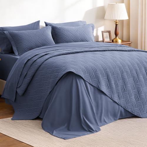 Love's cabin Queen Quilts Bedspreads, 7 Pieces Bed in a Bag, Bluish Grey by Lovescabin