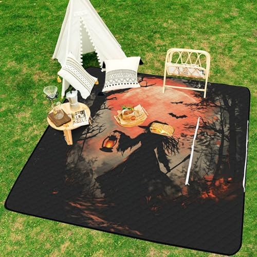 Halloween Witch & Bats Extra Large Picnic Blankets Waterproof Foldable Beach Blanket Waterproof Sandproof Outdoor Packable Camping Blanket with Zip 79"x79" - Image 6