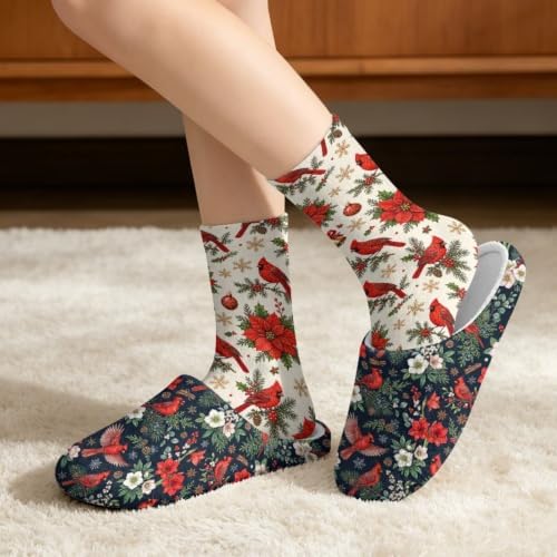 Jeiento Winter Fuzzy Slipper and Crew Socks for Women,Adult Slip-on Close Toe House Slipper,Flat Comfort home Slides - Image 2