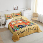 Erosebridal Camper Car Bedding Set Twin Happy Camping Comforter Set,Cute Rustic Farmhouse Floral Comforter for Kids Boys Girls Adults Retro Travel Camping Quilt Duvet Sets 1 Pillow Case RV Decor - Image 4